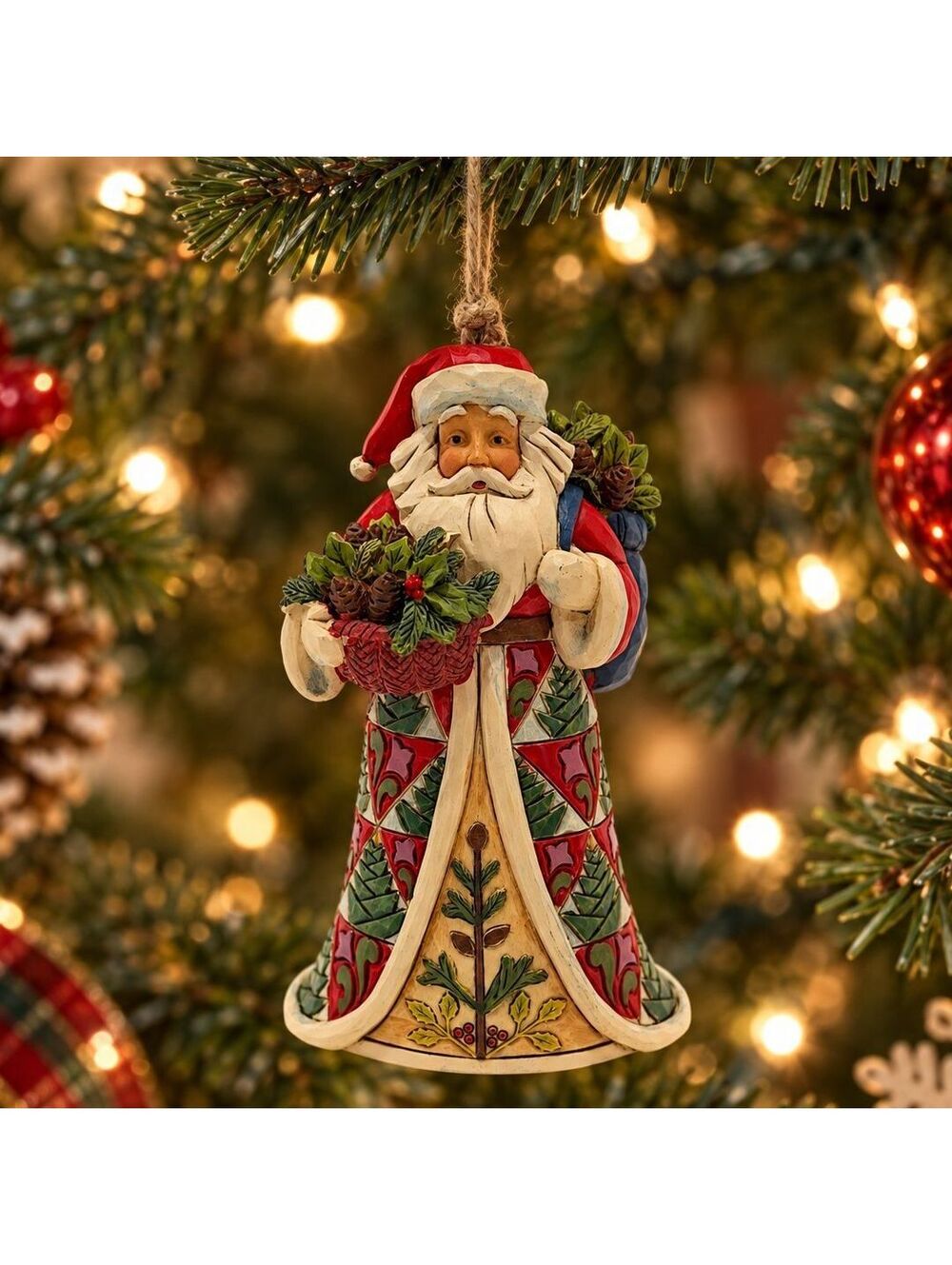 Vintage Jim Shore Pinecone Santa Ornament 6001506 Heartwood Creek 2018 - 5"